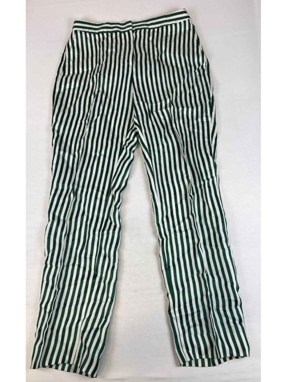 Massimo Dutti Women 8 Green White Striped Trousers High Waist Pants